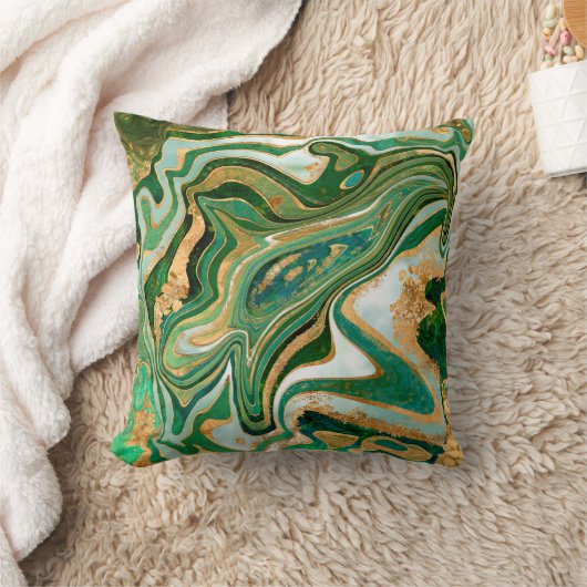Green and gold liquid marble abstract クッション (ブランケット)