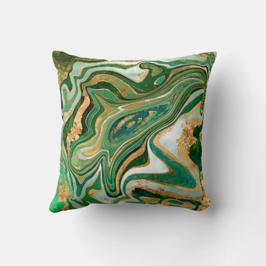 Green and gold liquid marble abstract クッション (裏面)