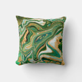 Green and gold liquid marble abstract クッション (正面)