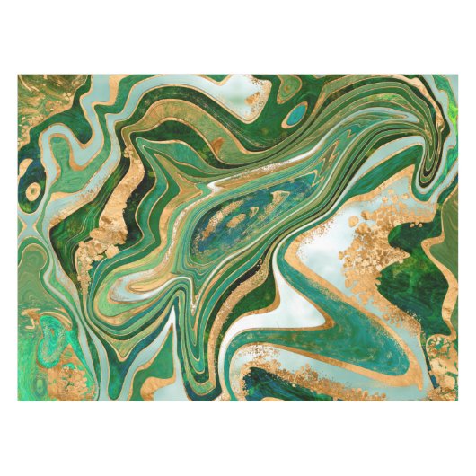 Green and gold liquid marble abstract テーブルクロス (正面(横))