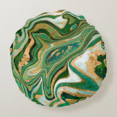 Green and gold liquid marble abstract ラウンドクッション (裏面)