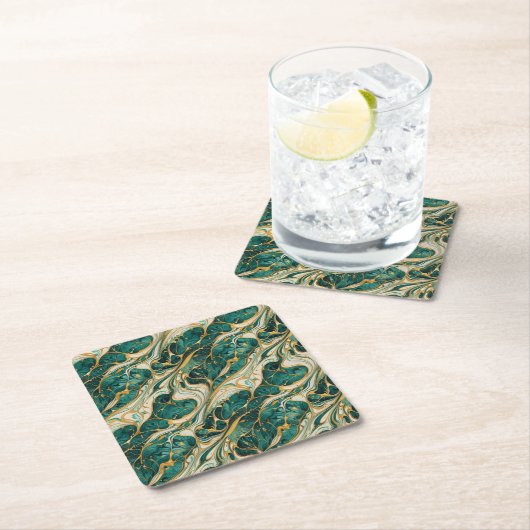 Green and gold marble design coasters スクエアペーパーコースター (インサイチュ)
