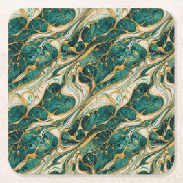 Green and gold marble design coasters スクエアペーパーコースター