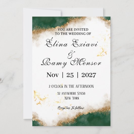 Green and gold marble original wedding invitation  招待状 (正面)