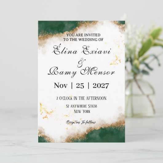 Green and gold marble original wedding invitation  招待状 (スタンド正面)