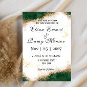 Green and gold marble original wedding invitation  招待状