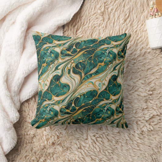 Green and Gold Marble Throw Pillow クッション (ブランケット)