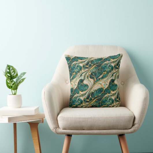Green and Gold Marble Throw Pillow クッション (椅子)