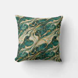 Green and Gold Marble Throw Pillow クッション