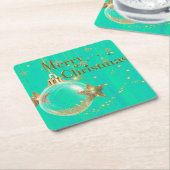 Green and Gold Merry Christmas Paper Coaster スクエアペーパーコースター (アングル)