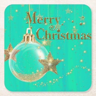 Green and Gold Merry Christmas Paper Coaster スクエアペーパーコースター