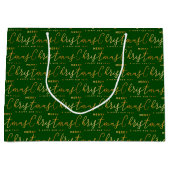 Green and Gold Merry Christmas Word Art ラージペーパーバッグ (正面)