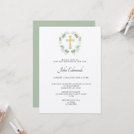 Green and Gold Minimalist Baptism Invitation 招待状