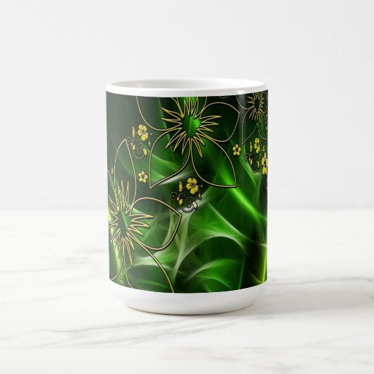 Green and Gold Modern Abstract Flower コーヒーマグカップ (中央)