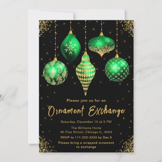 Green and Gold Ornament Exchange Party 招待状 (正面)