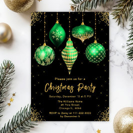 Green and Gold Ornaments Christmas Party 招待状