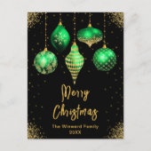 Green and Gold Ornaments Merry Christmas シーズンポストカード (正面)