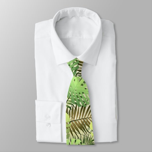 Green and gold palm tropical leaves neck tie ネクタイ (タイ)