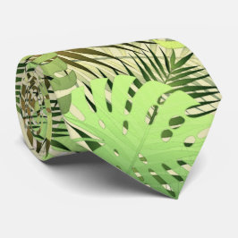 Green and gold palm tropical leaves neck tie ネクタイ