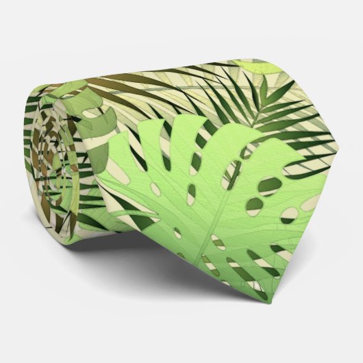 Green and gold palm tropical leaves neck tie ネクタイ (ロール)