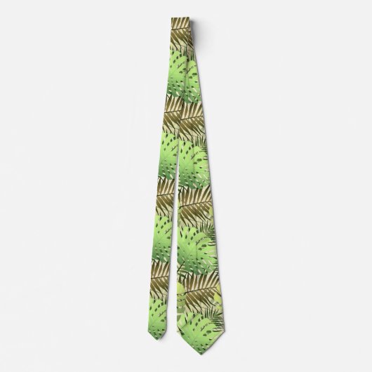Green and gold palm tropical leaves neck tie ネクタイ (裏面)