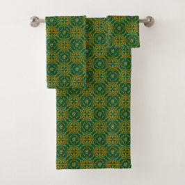 Green and gold patterned towels バスタオルセット