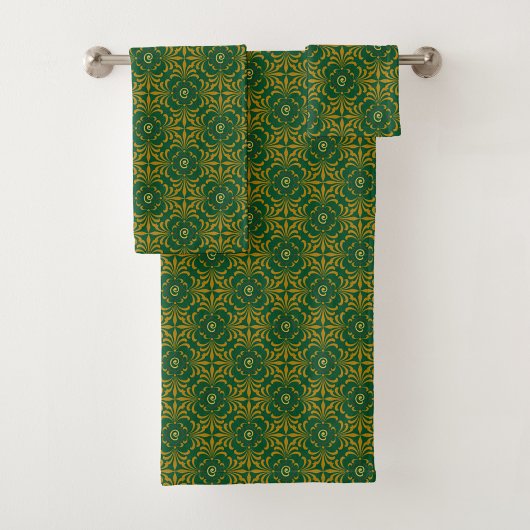 Green and gold patterned towels バスタオルセット