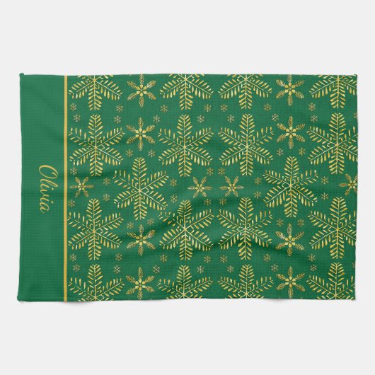 Green and Gold Personalized キッチンタオル (横)