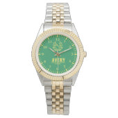 Green and Gold Personalized Custom Monogram Luxury 腕時計 (正面)