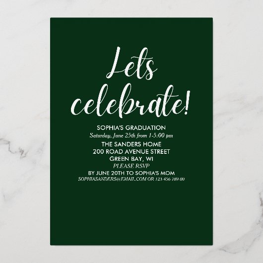 Green and Gold Script 4 Graduate Photos for Her 箔招待状 (裏面)