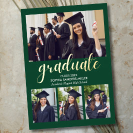 Green and Gold Script 4 photos Graduated 箔招待状