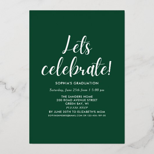 Green and Gold Script 4 photos Graduated 箔招待状 (裏面)