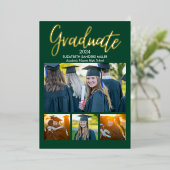 Green and Gold Script photos collage for graduated 箔招待状 (立ち正面)