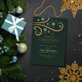 Green and Gold Snowflake Christmas Invitation 招待状