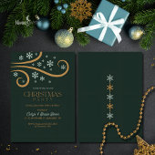 Green and Gold Snowflake Christmas Invitation 招待状