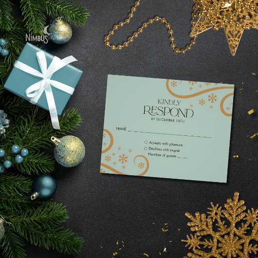 Green and Gold Snowflake Holiday RSVP Card