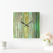 Green and Gold Stripes スクエア壁時計 (ホーム)