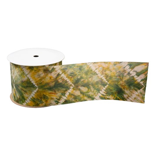 Green and Gold Tie Dye Chevron Pattern サテンリボン (リール)