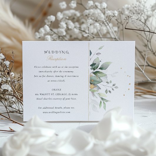Green and Gold Watercolor Wedding Reception Card エンクロージャーカード