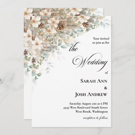 Green and gold Wedding Invitation 招待状 (正面/裏面)