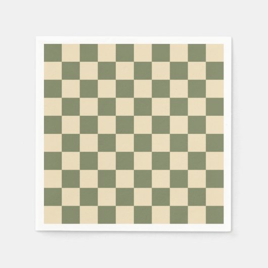 Green and Light Beige Checkerboard スタンダードカクテルナプキン (正面)