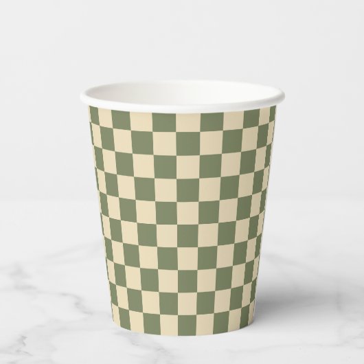 Green and Light Beige Checkerboard 紙コップ (裏面)