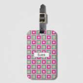 Green and Magenta Boxed Floral Bloom ラゲッジタグ (正面縦)