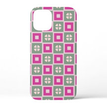 Green and Magenta Boxed Floral Bloom iPhone Case