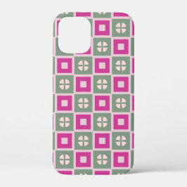 Green and Magenta Boxed Floral Bloom iPhone Case 12 Mini ケース