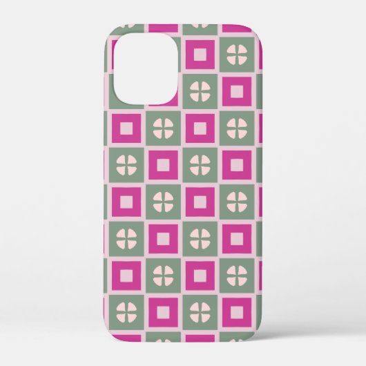 Green and Magenta Boxed Floral Bloom iPhone Case Case-Mate iPhoneケース (裏面)