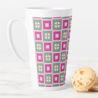 Green and Magenta Boxed Floral Bloom Latte Mug カフェラテマグ