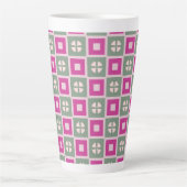 Green and Magenta Boxed Floral Bloom Latte Mug カフェラテマグ (正面)