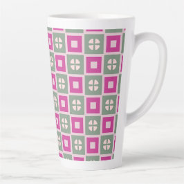 Green and Magenta Boxed Floral Bloom Latte Mug カフェラテマグ