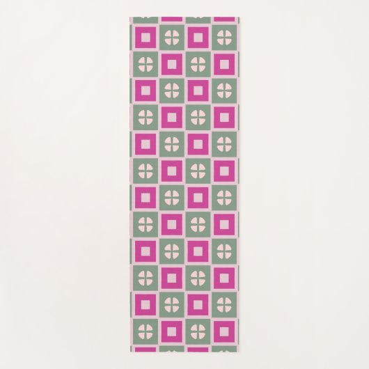 Green and Magenta Boxed Floral Yoga Mat ヨガマット (正面)